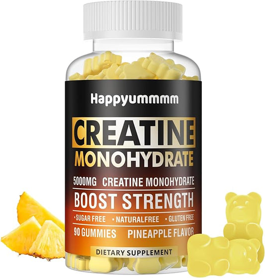 Creatine Monohydrate Gummies 5000mg for Men & Women, Chewables Creatine Monohydrate for Muscle Strength, Muscle Builder, Energy Boost, Pre-Workout Supplement(90 Count)-Pineapple.