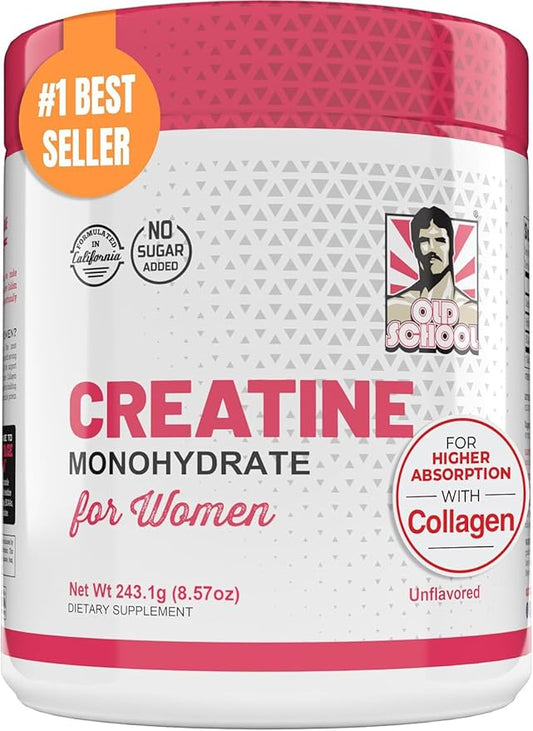 Old School Labs 5000mg Creatine Monohydrate Powder, Optimized Creatine for Women +2000mg Collagen +1g BCAA 2:1:1 Supports Lean Muscles & Recovery, Energy & Stamina - Micronized, Natural & Made in USA