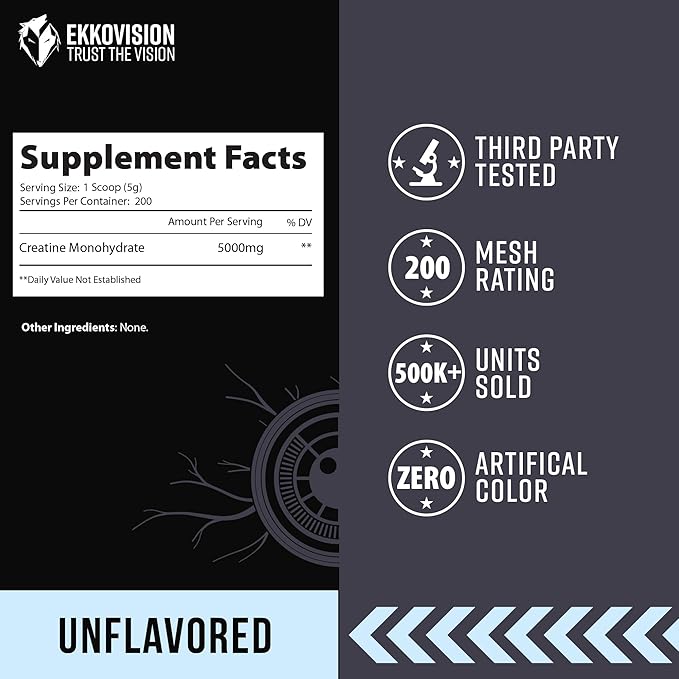 Creatine Monohydrate Powder, Micronized, Unflavored, Pre Workout & Post Workout Supplement for Men and Women, Energy Support, Easy to Mix in Shakes, Smoothies & Beverages, 200 Servings