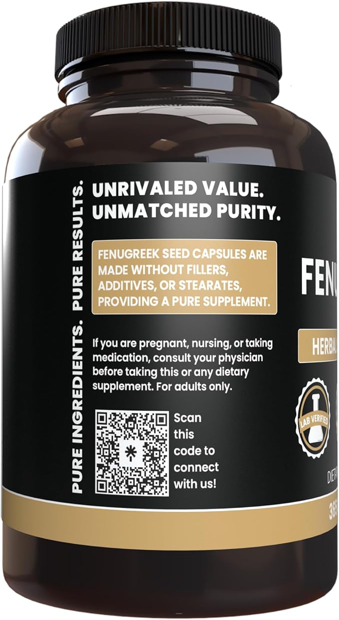 Pure Original Ingredients Fenugreek (365 Capsules) No Magnesium Or Rice Fillers, Always Pure, Lab Verified