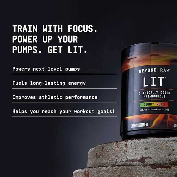 BEYOND RAW LIT | Clinically Dosed Pre-Workout Powder | Contains Caffeine, L-Citrulline, and Beta-Alanine, Nitric Oxide and Preworkout Supplement | Jolly Rancher Blue Raspberry | 30 Servings