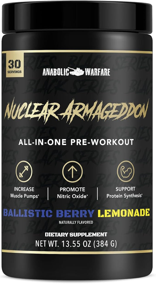Anabolic Warfare Nuclear Armageddon Pre Workout Powder Pre-Workout for Men & Women with L-Citrulline, Beta Alanine Powder and Caffeine (Ballistic Berry Lemonade - 30 Servings)