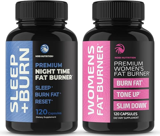 Nobi Nutrition Day and Night Time Fat Burner Bundle for Women | 24/7 Weight Loss with Thermogenic Raspberry Ketones | Appetite Suppressant, Metabolism Booster, and Belly Fat Reducer | 120 Count Each