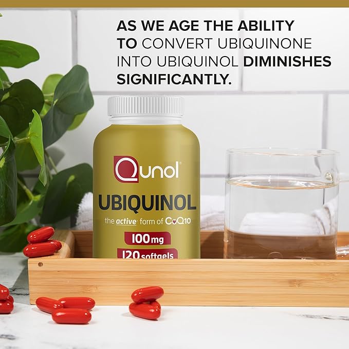 Qunol Ubiquinol CoQ10 100mg Softgels, Ubiquinol - Active Form of Coenzyme Q10, Antioxidant for Heart Health, Healthy Blood Pressure Levels, Beneficial to Statin Users, 120 Count