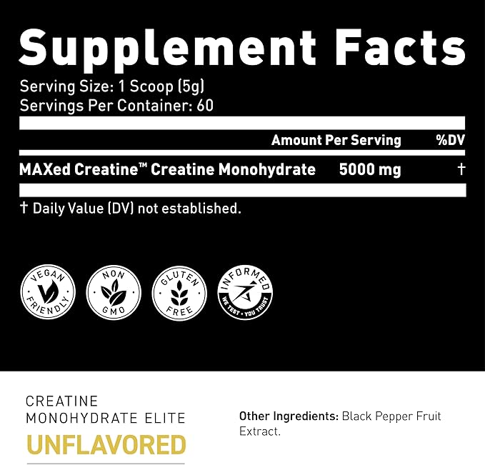 Kaged Creatine Monohydrate Elite - High Absorption Creatine with MAXCatalyst - Unflavored Powder - 60 Servings