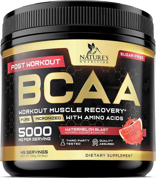 BCAA Powder 4g BCAA Amino Acids 2:1:1, 1g L-Glutamine, Vitamin B6 Complex - Energy Daily Powder Replenisher Post Workout - Muscle Recovery Support Drink for Men & Women, Sugar Free, Keto - 45 Servings