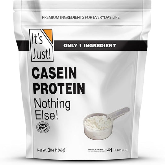 It's Just! - 100% Casein Protein Powder, Made in USA, One Ingredient, Slow Burning, Time Release, 6.9g BCAAs, 1g Carb, Non-GMO (Unflavored, 3lbs/48oz)