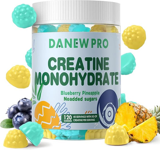 Creatine Monohydrate Gummies or Men & Women, Creatine Monohydrate for Muscle Strength, Muscle Builder, Energy Boost, Pre-Workout Supplement(120 Count)-Blueberry Pineapple Flavor.