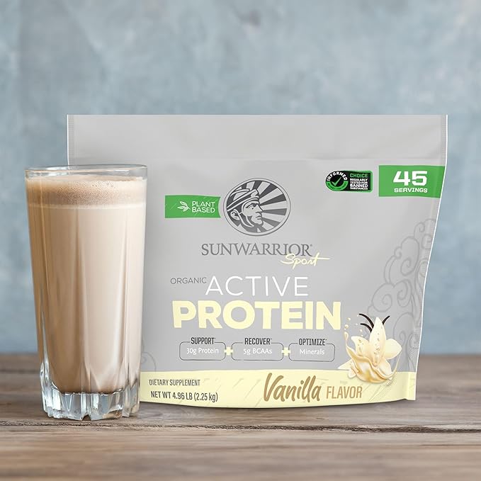 Sunwarrior Vegan Protein Powder USDA Organic Blend | Plant-Based BCAA Sugar, Gluten, Dairy Free Non-GMO | Vanilla 4.96lbs | Sport Active