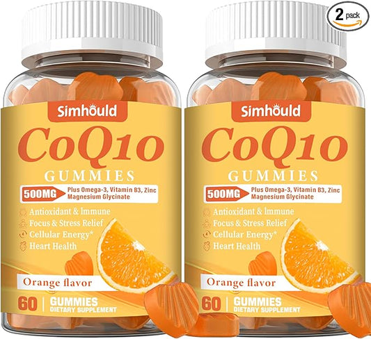 2 Pack CoQ10 500MG Gummies - Plus Omega-3, Magnesium, Vitamin B3 & Zinc - 3X Better Absorption Coenzyme Q10 Supplements for Heart Health, Cellular Energy & Antioxidant, Vegan, Non-GMO 120 Counts