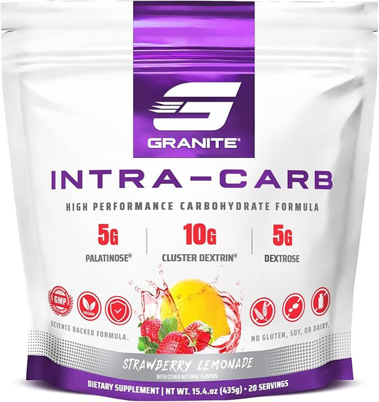 Granite Intra Carb Powder, Strawberry Lemonade Flavor, High-Performance Carbohydrate Blend with Cluster Dextrin, Palatinose, & Dextrose, Supports Energy and Training (20 Servings)