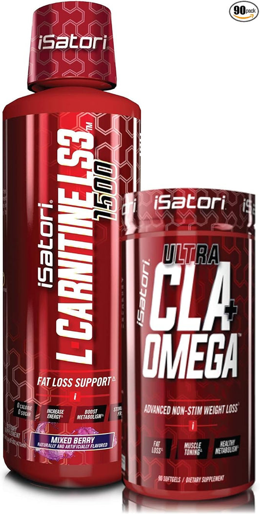 iSatori L-Carnitine LS3 Mixed Berry 1500mg (32 Servings) & iSatori Ultra CLA (90 Softgels)