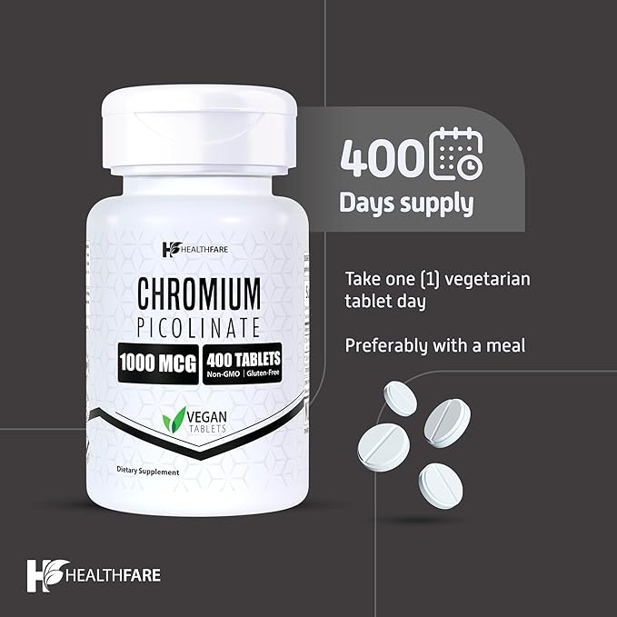 Chromium Picolinate 1000mcg | 400 Tablets | Gluten-Free | Non-GMO | Made in USA