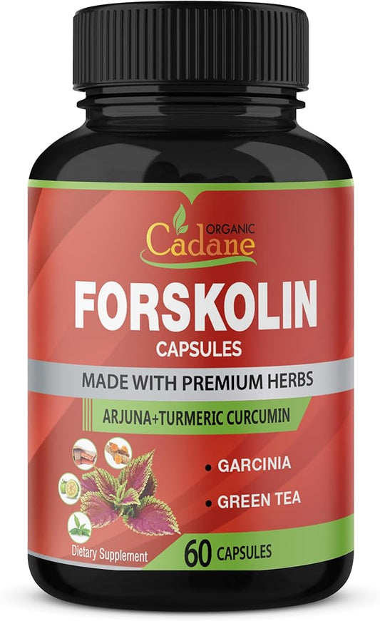 Organic Forskolin Supplements Capsules with Turmeric Curcumin, Arjuna, Garcinia Cambogia, Green Tea - 60 Capsules