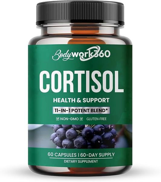Cortisol Health & Support for Hormone Balance, Sound Sleep, Focus - Contains Ashwagandha, L-theanine, Rhodiola Rosea Root Extract - Gluten Free, Non-GMO - 60 Capsules