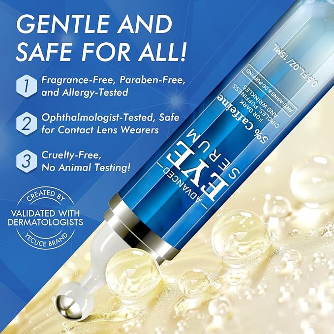 Eye Serum with Caffeine - Caffeine & Retinol Eye Cream for Dark Circles - Under Eye Cream Morning Skincare - Hyaluronic Acid and Niacinamide Eye Cream - Daily Eye Serum for Eyelids Puffiness