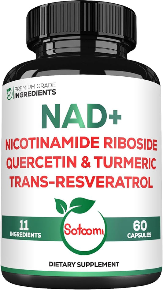 Satoomi NAD+ Supplement with Nicotinamide Riboside 900mg NR, Resveratrol, Quercetin, Turmeric, Astragalus, Ginseng, Vitamin D3, Vitamin C - 60 Count