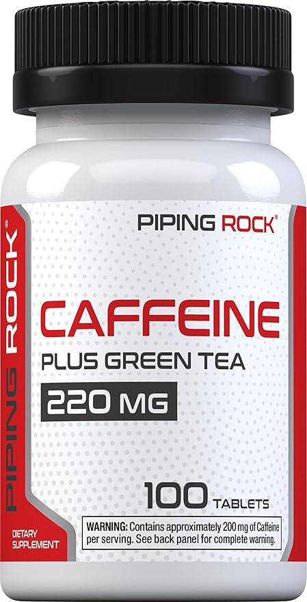 Piping Rock Caffeine Pills 200mg | 100 Tablets | with Green Tea Extract | Non-GMO, Gluten Free Supplement