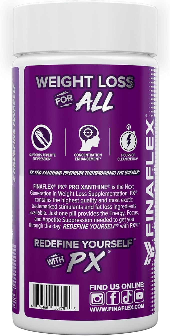 FINAFLEX PX PRO Xanthine - 60 Capsules - Thermogenic - Promotes Energy, Focus & Appetite Suppression - with Caffeine & TeaCrine - 60 Servings