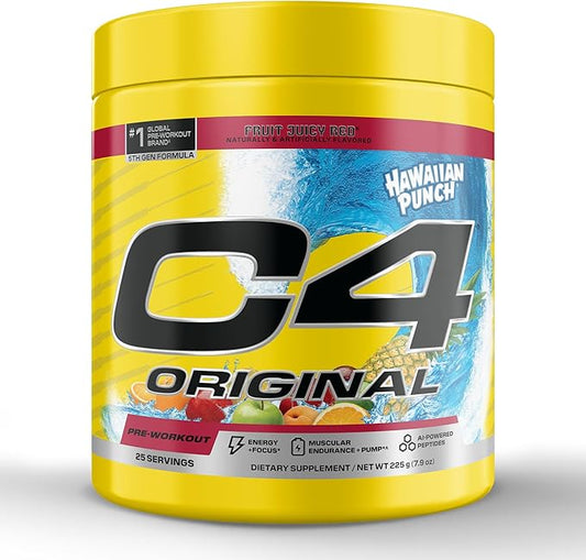 C4 Original Pre Workout – Hawaiian Punch - Pre-Workout for Endurance, Focus & Performance with 200mg Caffeine, Beta-Alanine, Creatine Nitrate, L-Arginine & PeptiPump – Sugar Free, 25 Servings
