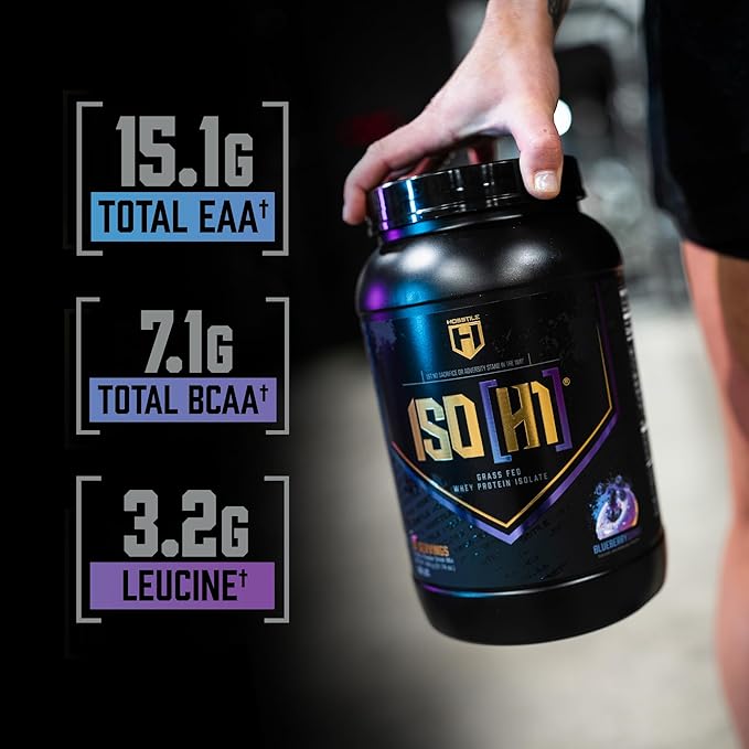 HOSSTILE ISO[H1] Grass Fed Whey Protein Isolate with Digestive Enzymes, Whey Protein Powder for Muscle Gain & Muscle Recovery, Post Workout Recovery Drink, Blueberry Donut, 30 Servings
