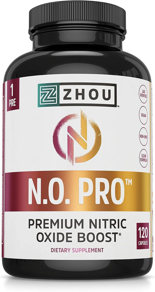 Zhou N.O. Pro - Premium Nitric Oxide Supplement for Men & Women, Heart, Muscle & Blood Support with Beet Root & L Arginine, Natural Nitric Oxide Booster - 120 Veggie Capsules