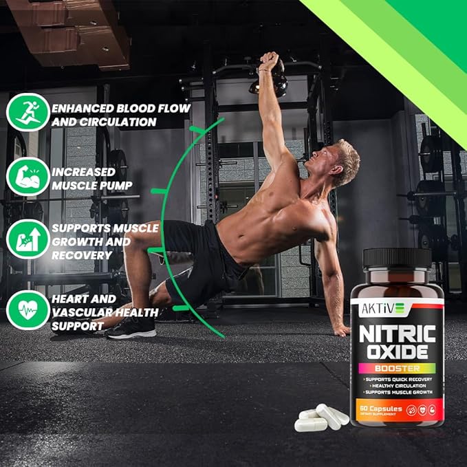 Nitric Oxide Booster Supplement with L-Arginine, L-Citrulline, and Ginseng Root – Enhance Blood Flow, Boost Energy & Stamina, Support Heart Health & Muscle Growth – 60 Capsules