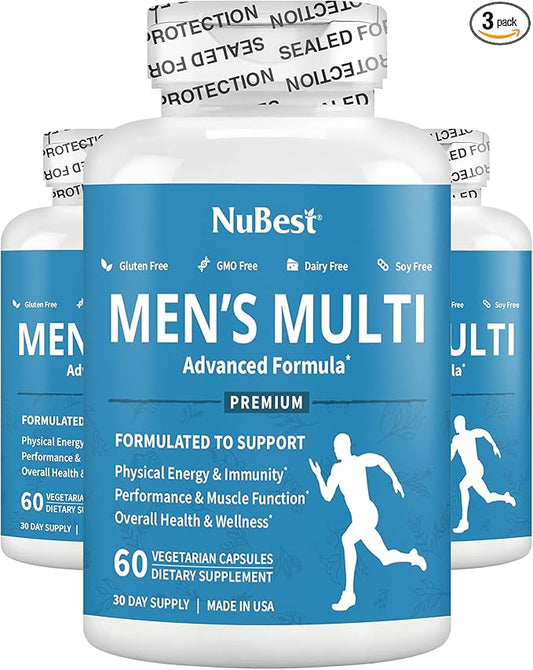 38-in-1 Capsules Asian Ginseng, Ashwagandha, Turmeric, Tongkat Ali, Saw Palmetto, Vitamins, Minerals, Herbals Supplement for Men by Men's Multi 18+ - Bones, Muscle Strength, Immune Support - Pack 3