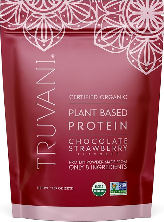 Truvani Vegan Pea Protein Powder | Chocolate Strawberry | 20g Organic Plant Based Protein | 10 Servings | Keto | Gluten & Dairy Free | Low Carb | No Added Sugar