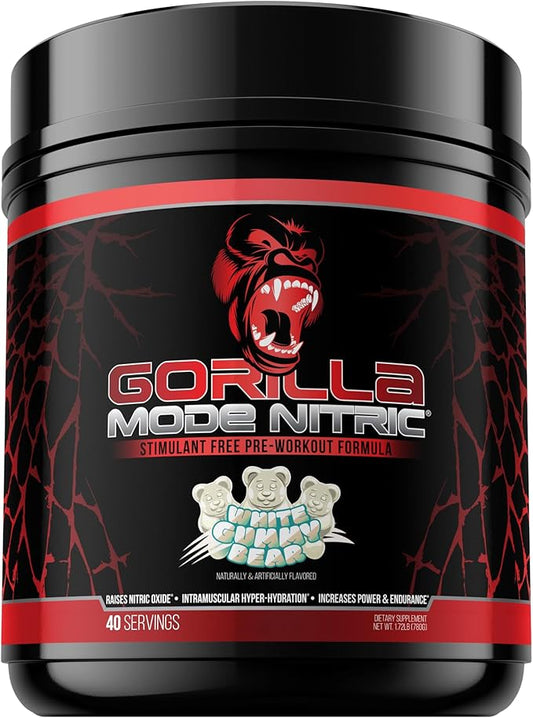 Gorilla Mode Nitric Upgraded Stimulant Free Pre-Workout – Best Tasting and Most Effective Stimulant Free Pre-Workout/Massive Pumps · Vasodilation · Power / 780 Grams (White Gummy Bear)