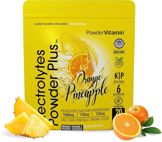 Electrolytes Powder Plus (20 Servings) Orange Pineapple Electrolyte Powder Zero Calorie Keto,0 Sugar, No Maltodextrin,1000mg Potassium,120mg Calcium,120mg Magnesium, Pink Himalayan Salt