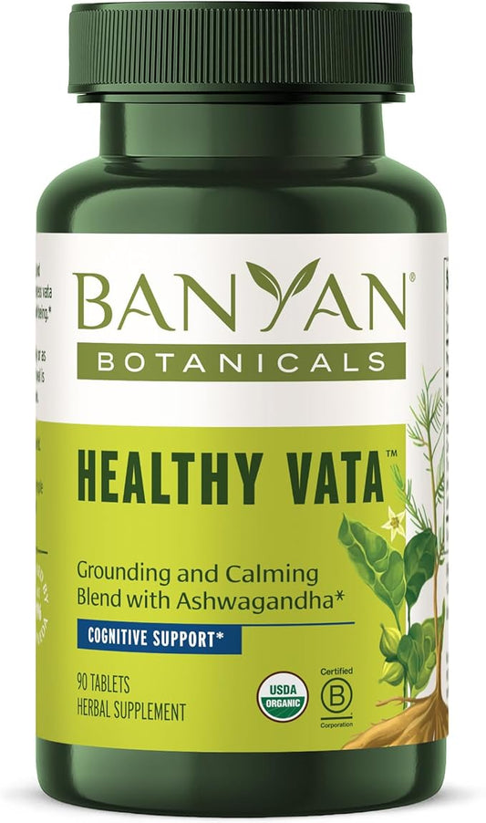 Banyan Botanicals Healthy Vata – Organic Herbal Supplement with Ashwagandha, Shatavari & Other Ayurvedic Herbs for Calm and Balanced Well-Being* – 90 Tablets – Non-GMO Sustainably Sourced Vegan