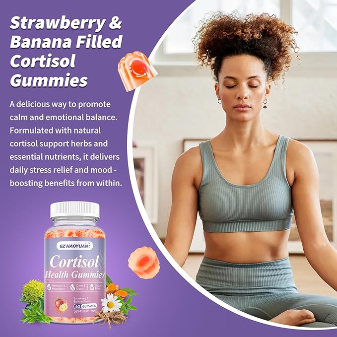 Cortisol Supplements for Women & Men - Cortisol Gummies with Magnesium Glycinate, Ashwagandha, L-Theanine, Vitamin B Complex for Relaxation, Sleep, Calm Mood & Focus - Vegan, Sugar Free Filled Gummies