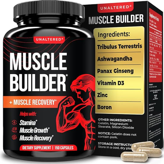 UNALTERED Muscle Builder for Men - Supports Muscle Growth, Size, Strength - Natural Muscle Building Supplement & Energy Booster - Tribulus Terrestris, Ginseng, Vitamin D3, Ashwagandha - 150 Capsules