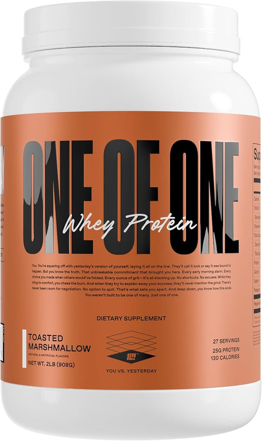 ONE OF ONE Whey Protein Powder – 25g Whey Protein Concentrate with Digestive Enzymes, Gluten Free, Low Carb, Post-Workout Recovery – Toasted Marshmallow Flavor, 2lb