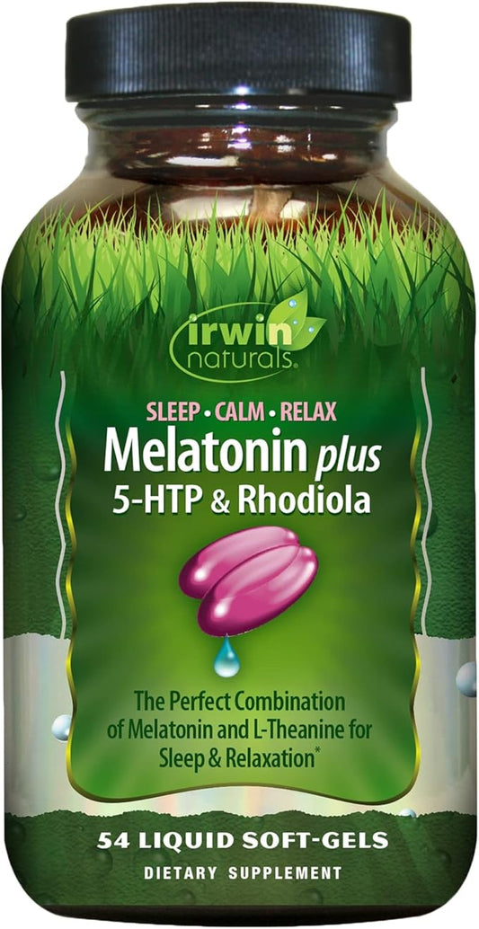 Irwin Naturals Melatonin Plus 5-HTP & Rhodiola - 54 Liquid Soft-Gels - with L-Theanine, Lemon Balm & Ashwagandha