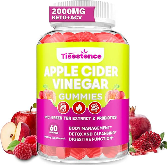 Apple Cider Vinegar Gummies, Keto ACV Gummies for Women and Men, Apple Cider Vinegar Supplement with Green Tea Extract, Probiotic for Detox Cleanse, Metabolism, Energy & Digestive Health, 60 Counts