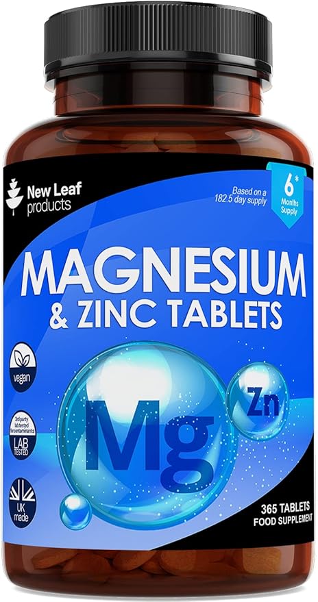Magnesium Supplement Magnesium and Zinc Supplement (6 Months Supply) High Absorbency Magnesium & Zinc - Muscle Bones & Healthy Immune Function - Vegan, Non-GMO, Gluten-Free - 365 Small Tablets