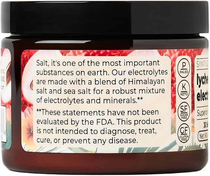 Santa Cruz Paleo Electrolyte Powder Lychee with Himalayan & Sea Salt, Magnesium, Potassium, Sugar-Free, 30 Servings