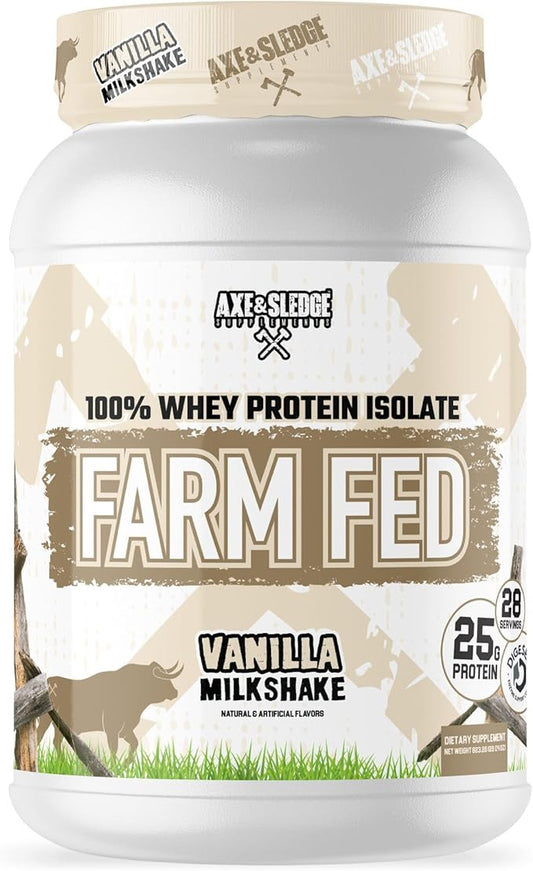 Axe & Sledge Supplements Farm Fed 100% Whey Protein Isolate with Digestive Enzymes (Vanilla Milkshake V2)