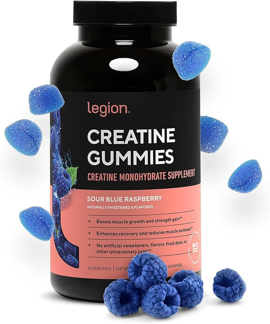 LEGION Creatine Monohydrate Gummies - Clean Creatine Chewables for Muscle Gain, Improving Endurance & Post Workout Recovery - Creatine Supplement for Maximum Absorption (150 Sour Blue Raspberry)