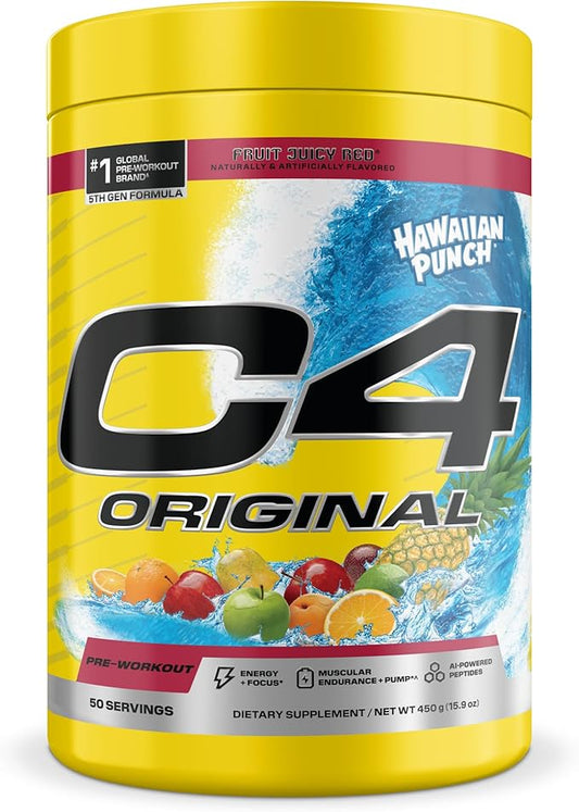 C4 Original Pre Workout – Hawaiian Punch - Pre-Workout for Endurance, Focus & Performance with 200mg Caffeine, Beta-Alanine, Creatine Nitrate, L-Arginine & PeptiPump – Sugar Free, 50 Servings