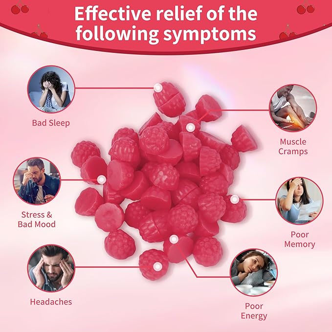 Magnesium Glycinate Gummies - Sugar Free Magnesium Potassium Supplement with Vitamin D, B6, CoQ10 for Calm Mood & Sleep Support - 60 Cherry Gummies -1 Pack