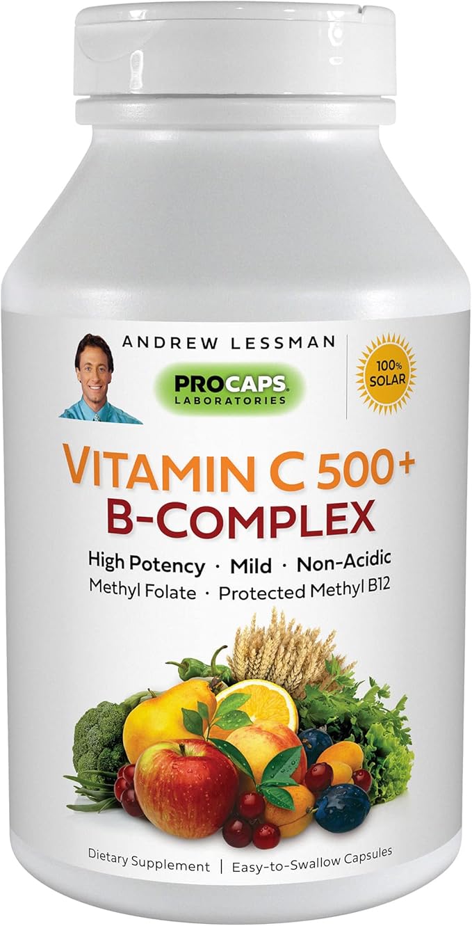ANDREW LESSMAN Vitamin C 500 Plus B-Complex 60 Capsules - Non-Acidic Vitamin C Plus Citrus Bioflavonoids for Immune System and Anti-Oxidant Support. Easy-to-Swallow Capsules. No Additives