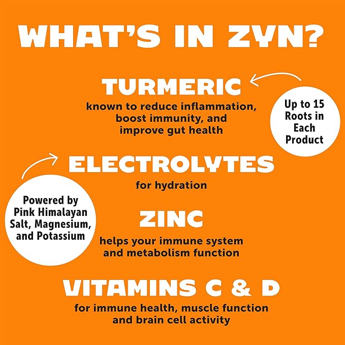ZYN Electrolyte Drink Mix Hydration Packets, Electrolytes Powder, Hydration Packets w/Turmeric Curcumin, Vitamin C, Vitamin D, Zinc, Hydrate Electrolyte Powder Packets for Wellness, Variety Pack of 8