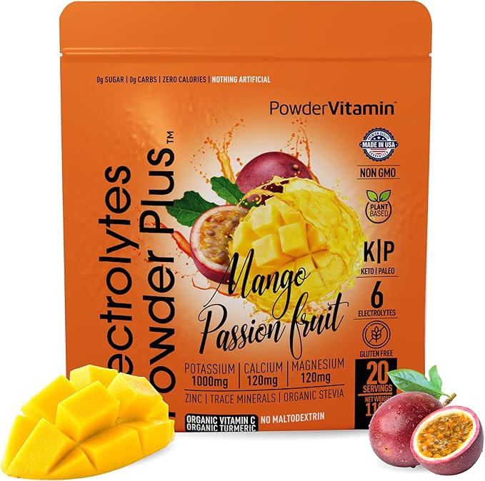 Electrolytes Powder Plus (20 Servings) Mango Passionfruit Electrolyte Powder Zero Calorie Keto,0 Sugar,No Maltodextrin,1000mg Potassium,120mg Calcium,120mg Magnesium, Pink Himalayan Salt