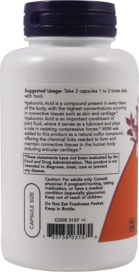 Now Foods Now Foods, (3 Pack) Hyaluronic Acid, 50mg, 120 Veg Capsules