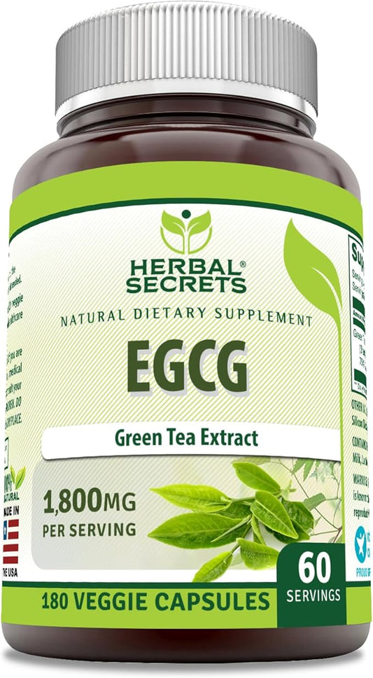 Herbal Secrets EGCG Green Tea Extract 1800 Mg Per Serving | Veggie Capsules Supplement | Non-GMO | Gluten Free | Made in USA (1 Pack, 180 Count)