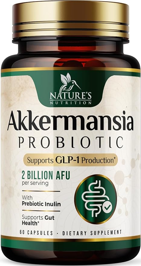 GLP-1 Probiotic Supplement for Women & Men, Akkermansia Muciniphila GLP 1 Probiotic with Prebiotic, 2 Billion AFU Digestive & Gut Health Support, GLP1 Prebiotic, Support GLP 1 Production, 60 Capsules