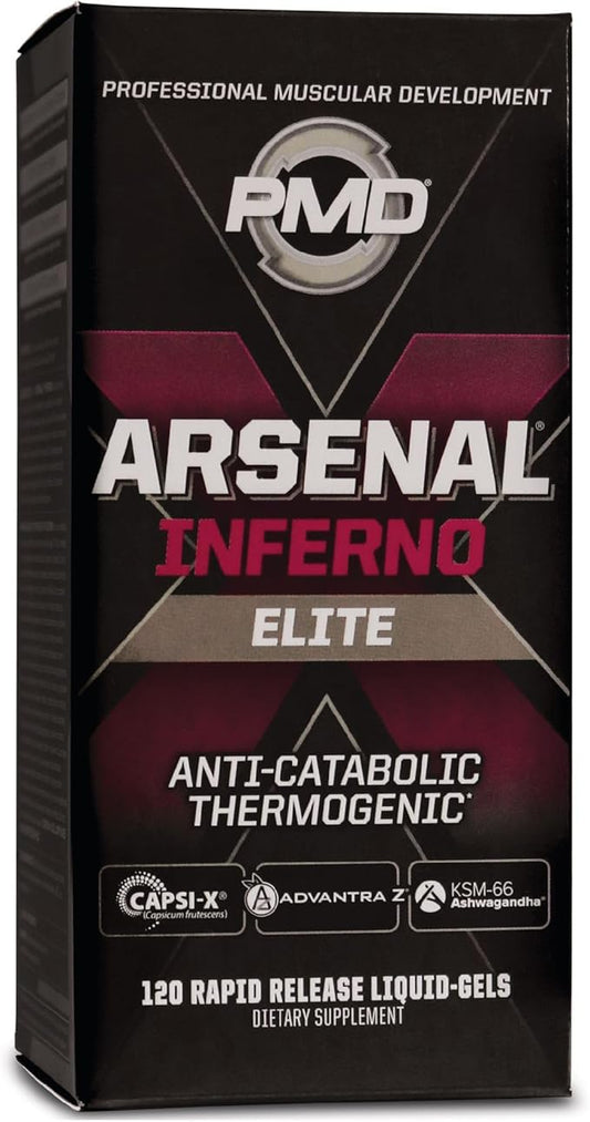 PMD Sports Arsenal X Inferno Superior Fast-Acting Liquid Gel Thermogenic Dietary Supplement - Fat Burner and Muscle Maintenance - Increase Metabolism and Energy Booster - 120 Liquid Gels